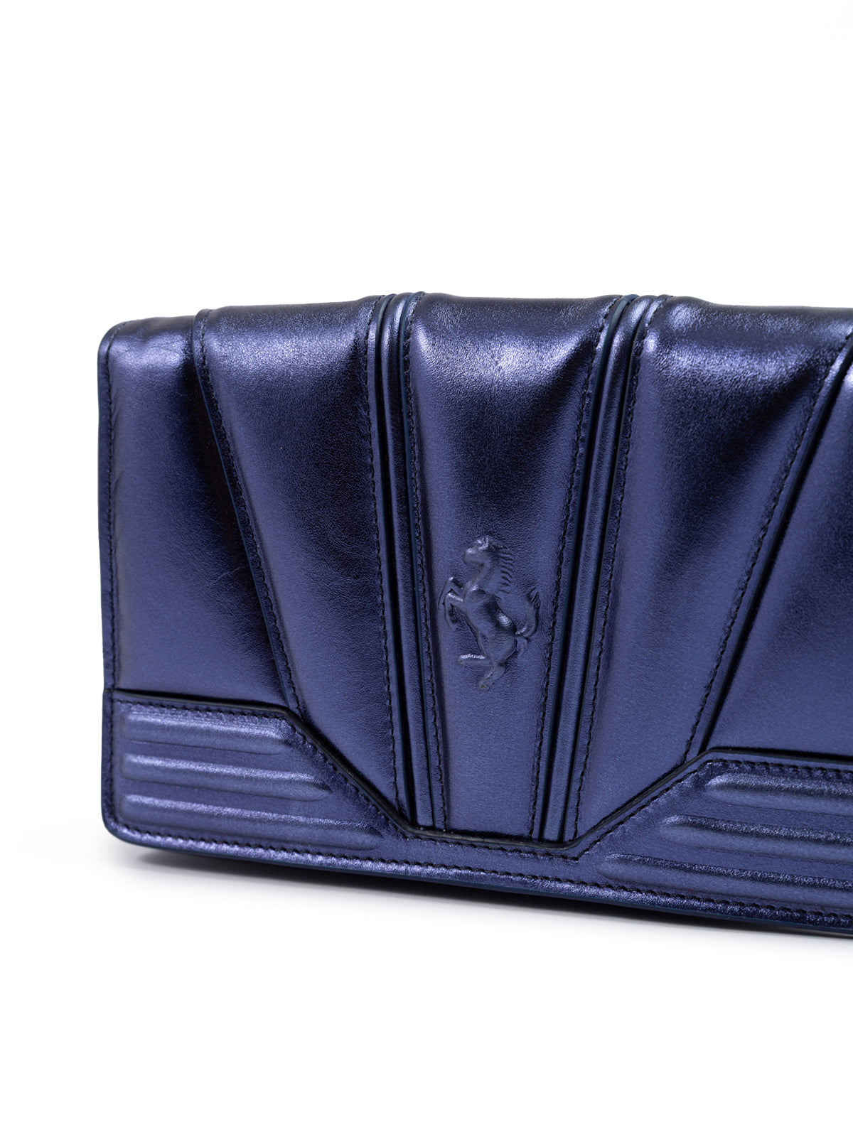 Ferrari Blue GT Patent Leather Metal Bag with Chain